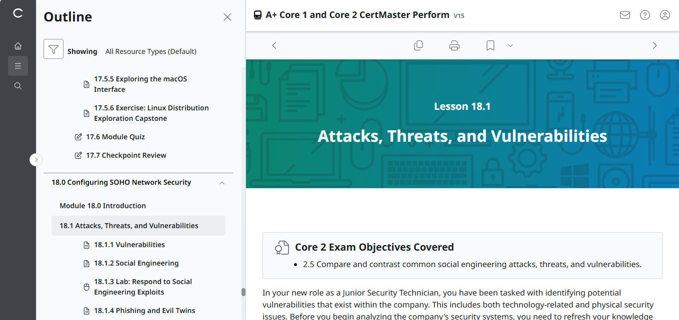 CompTIA A+ Core 1 & 2 CertMaster Perform  (V15)